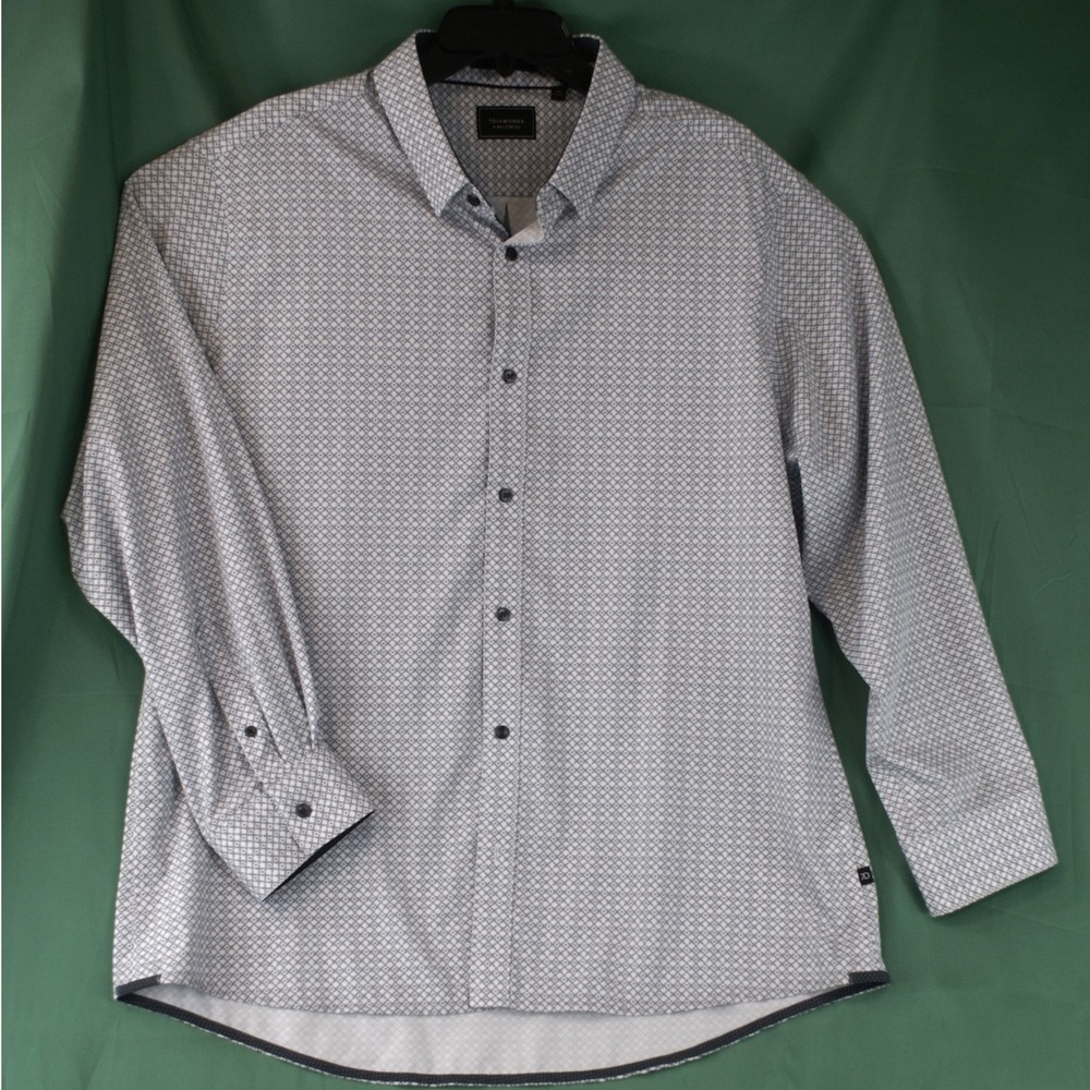 7Diamonds 4-Way Stretch Mens XXL Button Down Shirt Blue Geometric Print Long Slv